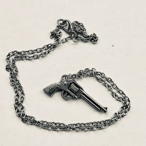 New silver plated gun pendant necklace